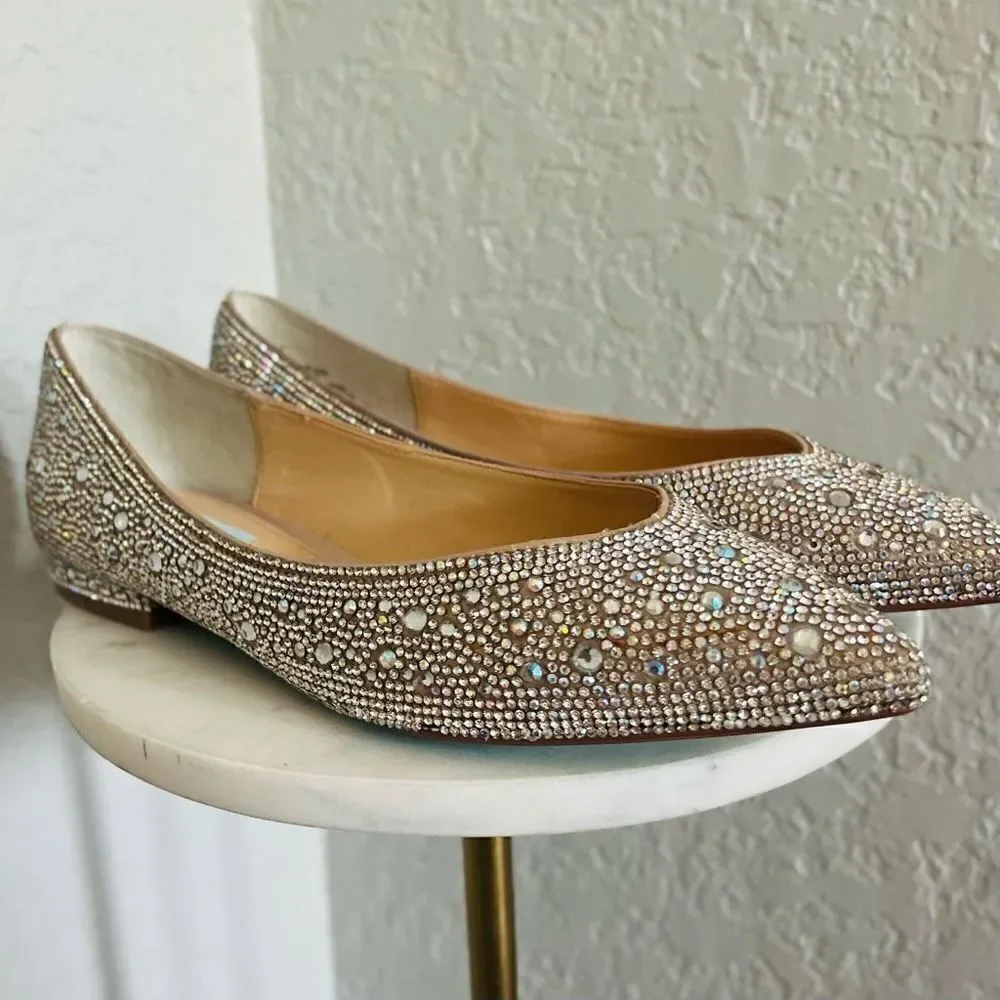 BETSEY JOHNSON Rhinestone Crystal Pavé Pointed Toe Flat, SPARKLE, Size 8.5, NWOT